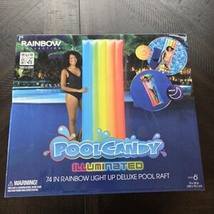 PoolCandy Illuminated 74" Rainbow Light-Up Deluxe Pool Raft New
